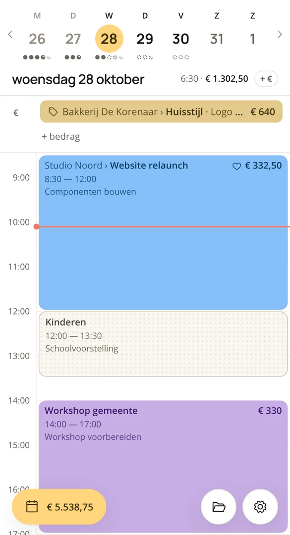 Dezelfde week op een telefoon, met de dag van woensdag.